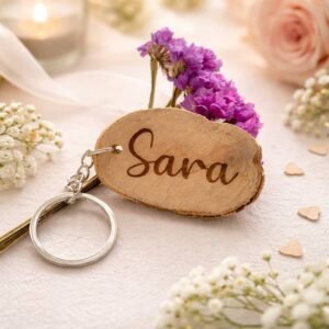 Llavero personalizado en rodaja de madera natural